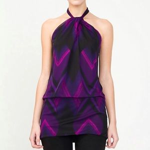 Geo Print Knit Halter Purple & Black Tunic NWT